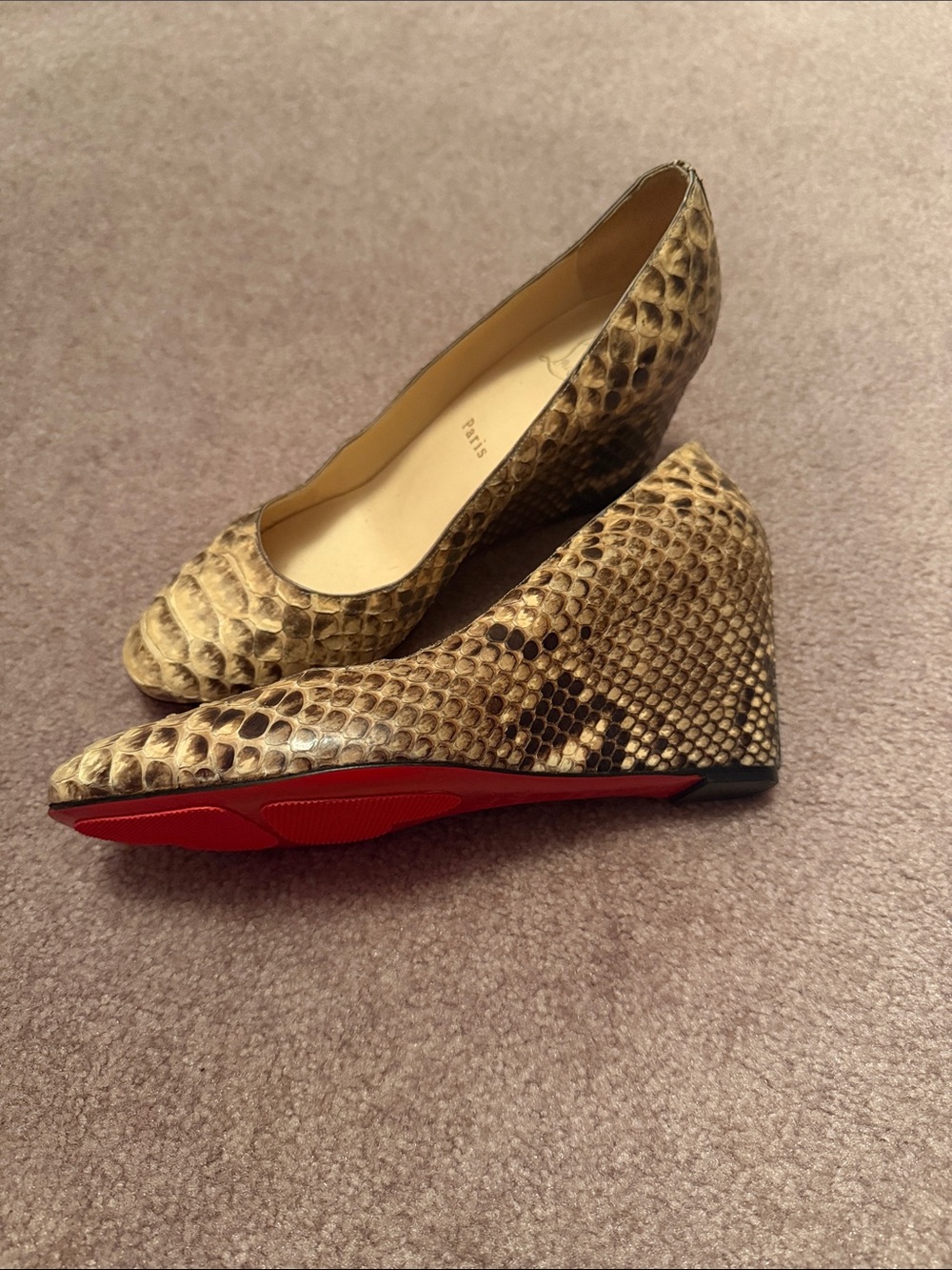 Christian Louboutin Miss Boxe Wedge Pumps in Snake Print